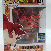 Funko Pop! Animation Dragon Ball Super 2020 SDCC Shared Convention Exclusive SSG Goku #827 Signed by Sean Schemmel JSA Certified