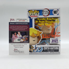 Funko Pop! Demon Slayer 2021 Funimation Zenitsu Agatsuma #987 Signed by Aleks Le JSA