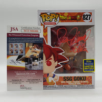 Funko Pop! Animation Dragon Ball Super 2020 SDCC Shared Convention Exclusive SSG Goku #827 Signed by Sean Schemmel JSA Certified