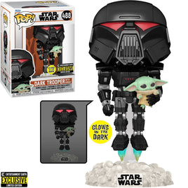 Funko Pop! Star Wars The Mandalorian EE Exclusive Dark Trooper with Grogu #488